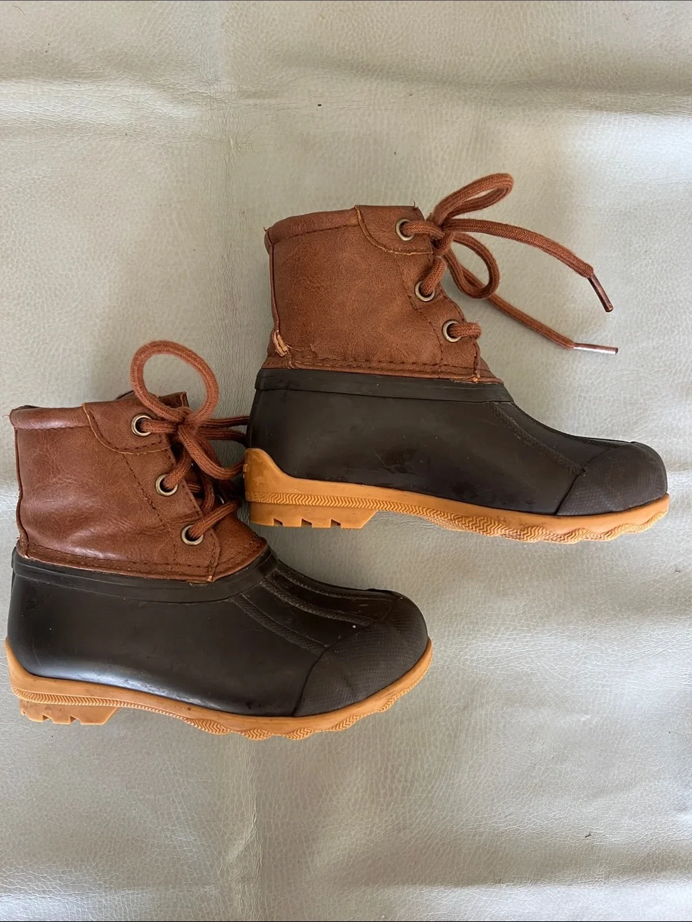 Sperry Kids Brown and Dark Brown Lace-Up Rain Boots